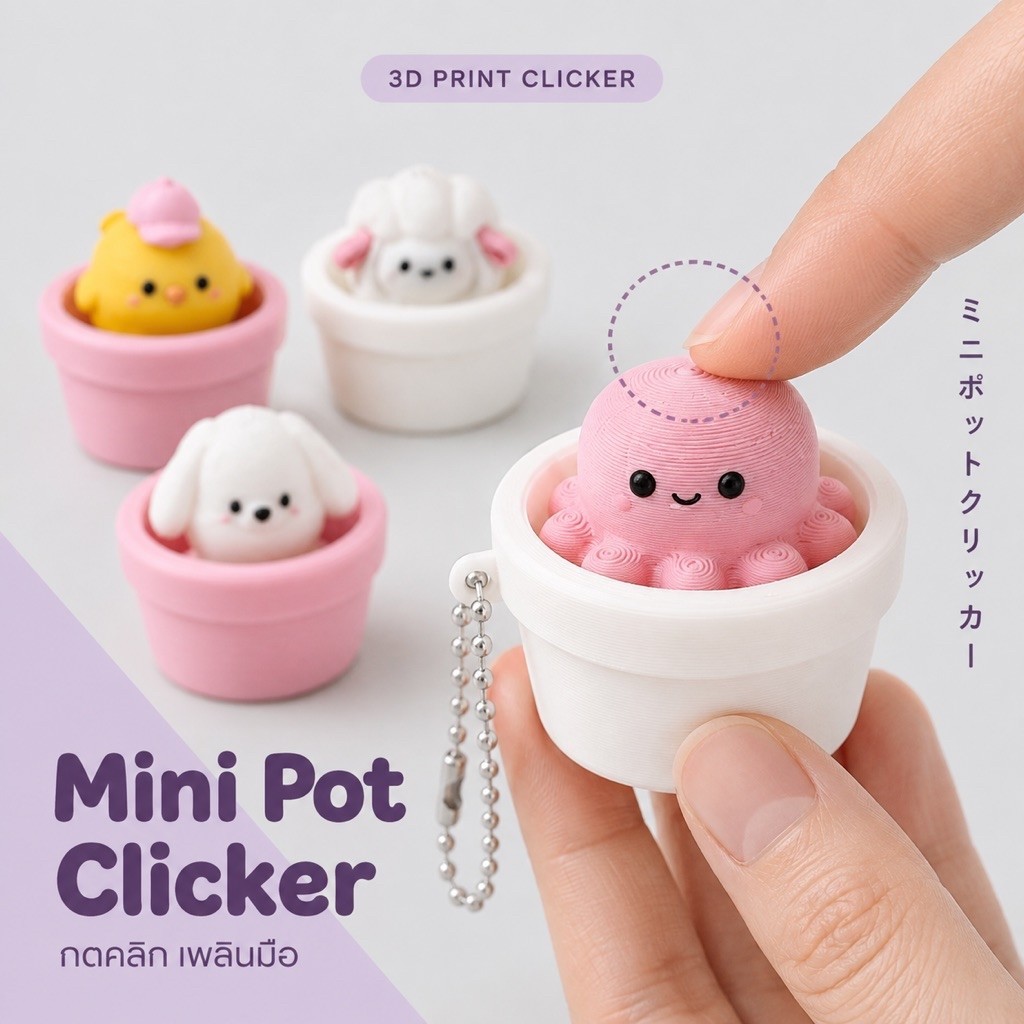 [3D Print] Clicker(คลิกเกอร์)พวงกุญแจแก๊งสัตว์จิ๋วในถ้วย - Nowดินสอ