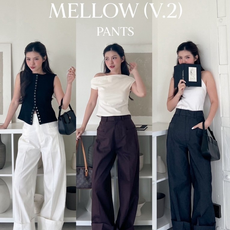SHOP.POPO-Mellow pants (V.2) กางเกงขายาวทรงกระบอกขาเบิ้ล