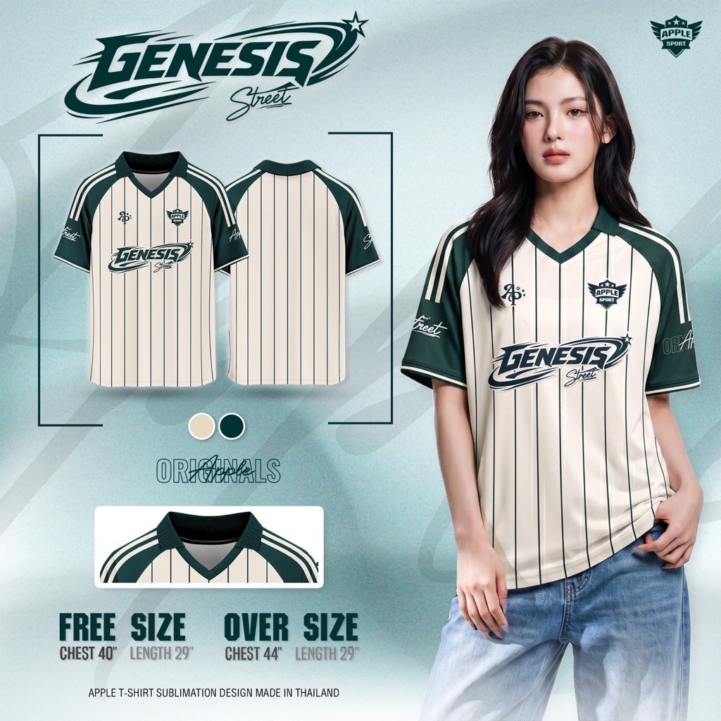เสื้อกีฬา คอวีปก แขนสั้น ผ้าหมากฮอส GENESIS มี 5 สี ใส่ได้ทั้งชายและหญิง