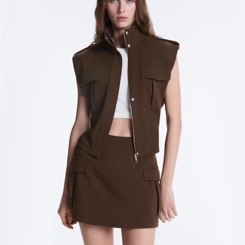 Oysho Shorts Jacket เสื้อกล้ามสีน้ำตาล ผ้ายืด