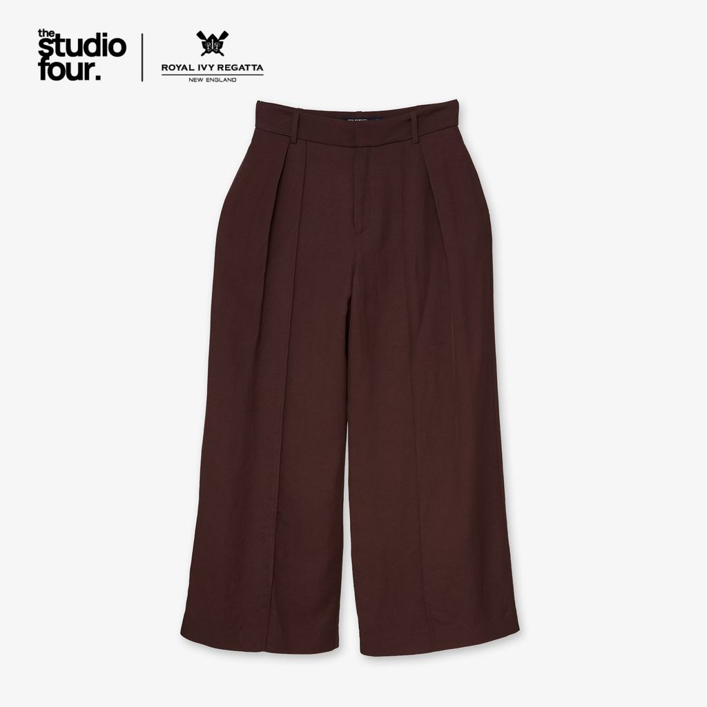 ROYAL IVY REGATTA - Pleated Wide-Leg Culotte Trousers Dark Brown กางเกงขายาว (R26WGWA183)
