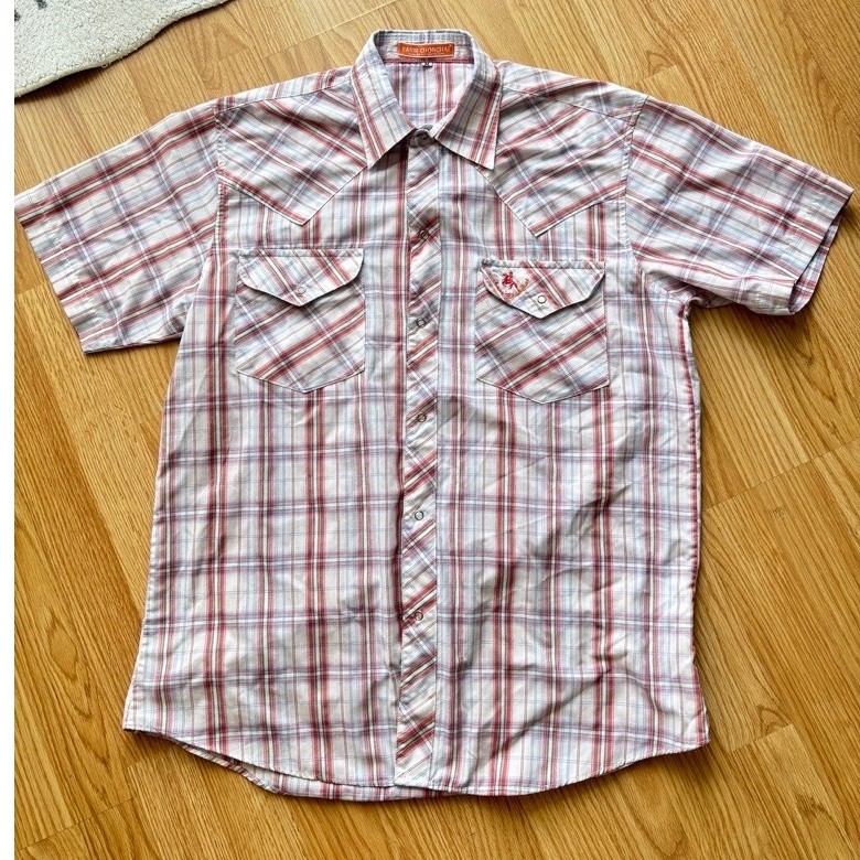 FARM CHOKCHAI เสื้อเชิ้ตแขนสั้น ลายสก๊อต ชายตรง  อก 42“