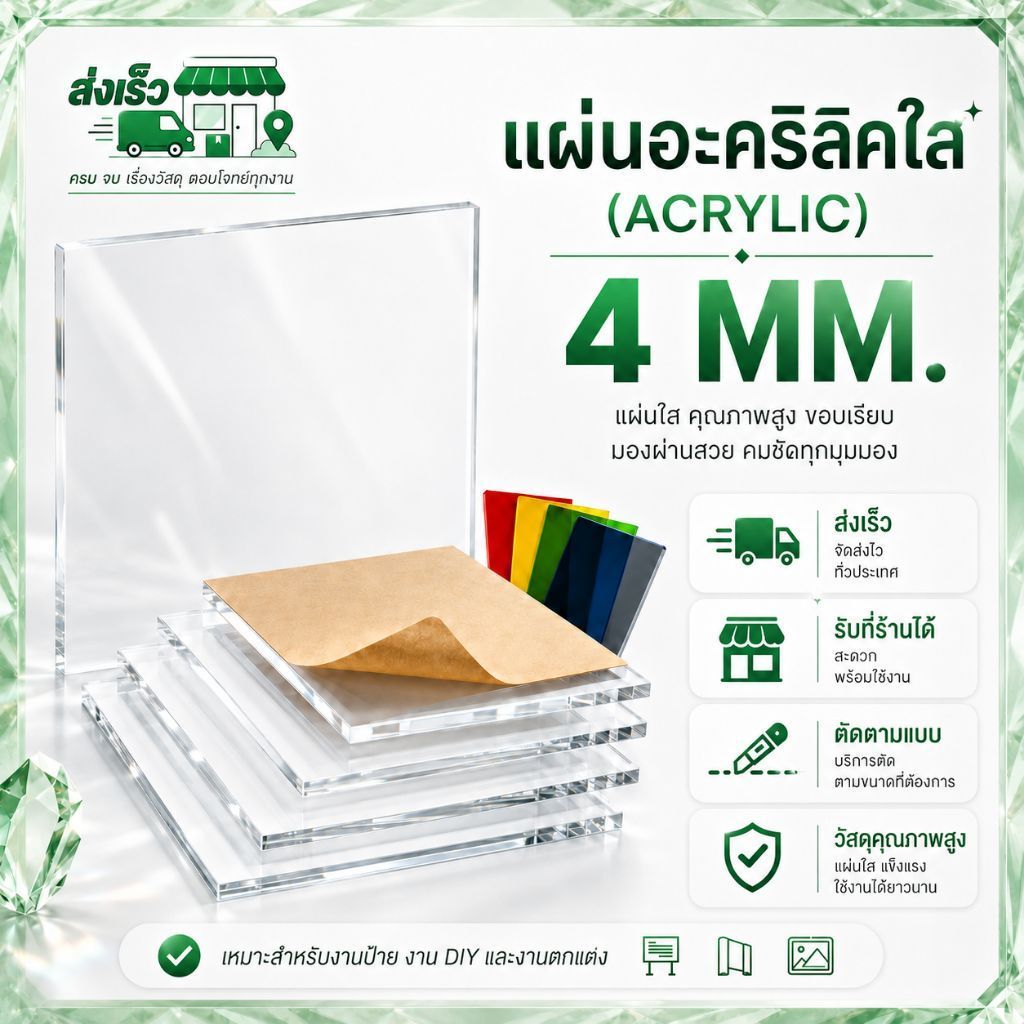 อะคริลิคใสหนา 4 มิล มี 2 ขนาด(สั่งตัดเเซทถามก่อน)อะคริลิคใสAcrylic