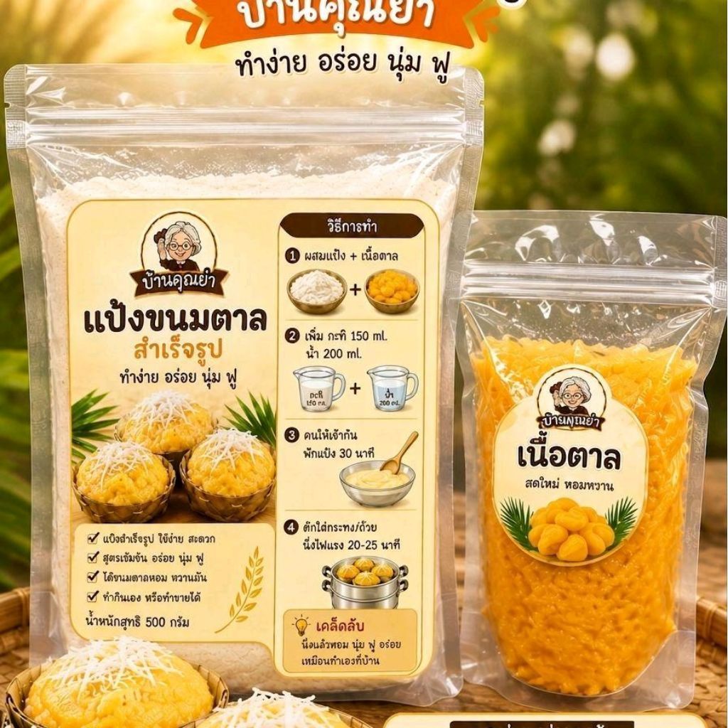 แป้งขนมตาลสำเร็จรูป บ้านคุณย่า 500 กรัม ทำง่าย อร่อย นุ่ม ฟู สำหรับทำขนมตาล แป้งคุณย่า