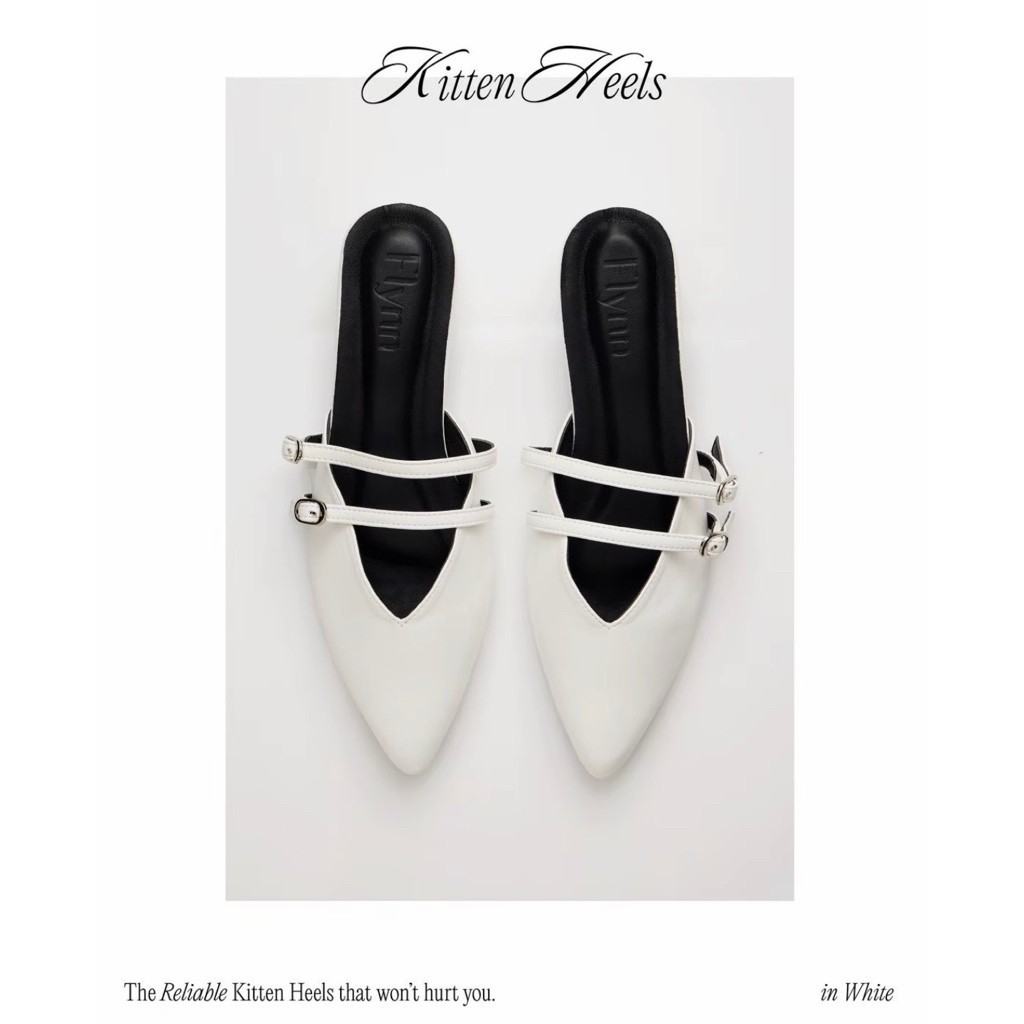 used🩵 | [ไซส์39 Flynn- Kitten heels รองเท้าหัวแหลม เปิดส้น 1 นิ้ว ไม่บีบหน้าเท้า นุ่มสบาย