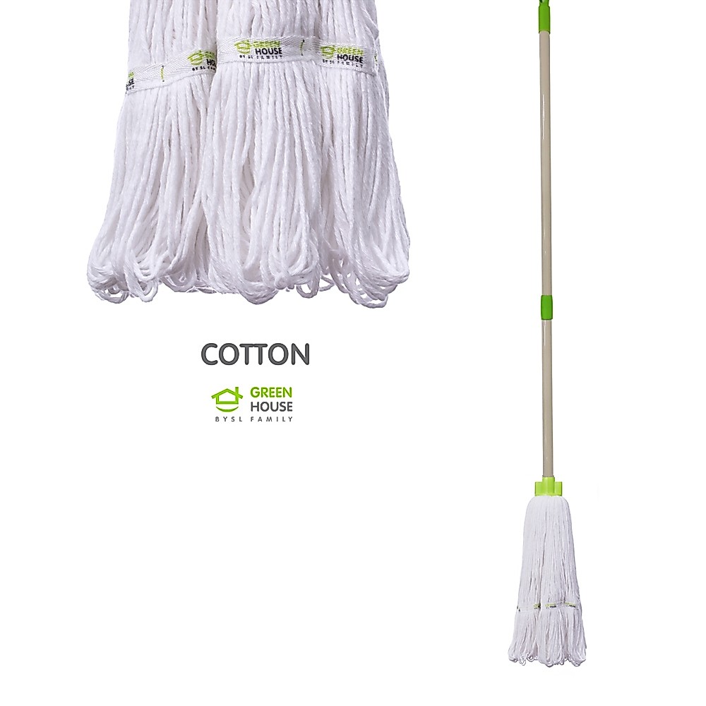 GreenHouse ม็อบจุกผ้าขาวเย็บชายผ้า Cotton (ขาว) ด้ามยืดหดได้ 60 - 135 ซม.