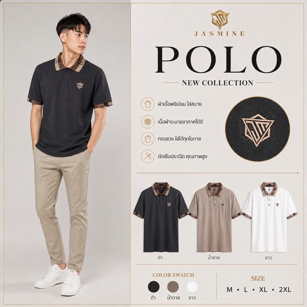 Jasmine660-662เสื้อแขนคอปกใส่ได้ทั้งผู้ชายผู้หญิง
