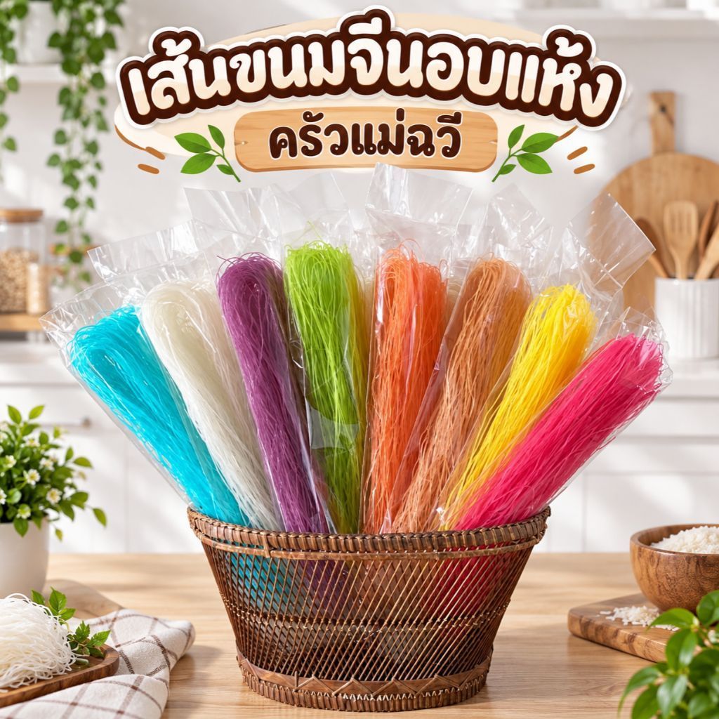 ขนมจีนอบแห้ง ครัวแม่ฉวี เส้นขนมจีนอบแห้งเรณูนคร เส้นเล็ก เหนียวนุ่ม(50 กรัม).S