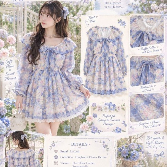 LIZ LISA Dress Blue Floral Japanese Brand
