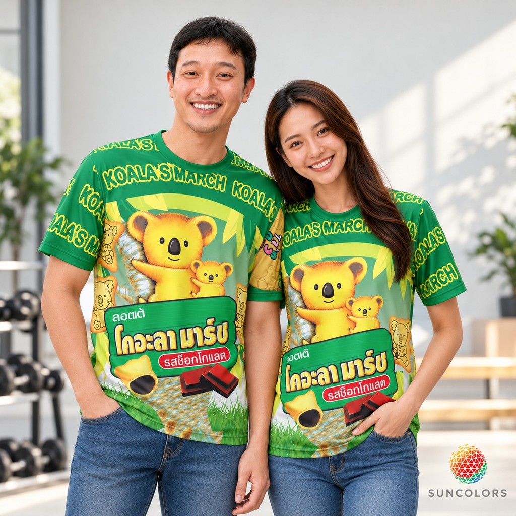 SUNCOLORS เสื้อกีฬาแขนสั้น ลายโคอาล่ามาร์ช สีเขียว คอกลม ไมโครโพลีเอสเตอร์ S-3XL