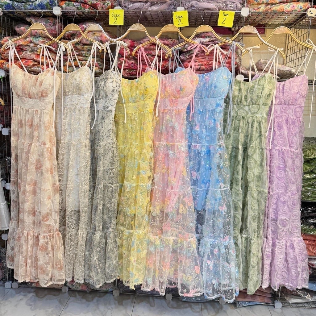รหัสF4- Smอก30-36 ชุดงานออก ชุดงานแต่ง ชุดราตรี ผ้าดีสวยหรู เดรสยาวผูกไหล่ ผ้าแก้วปักเลื่อมลายดอก3D ทรงสวยเป๊ะ