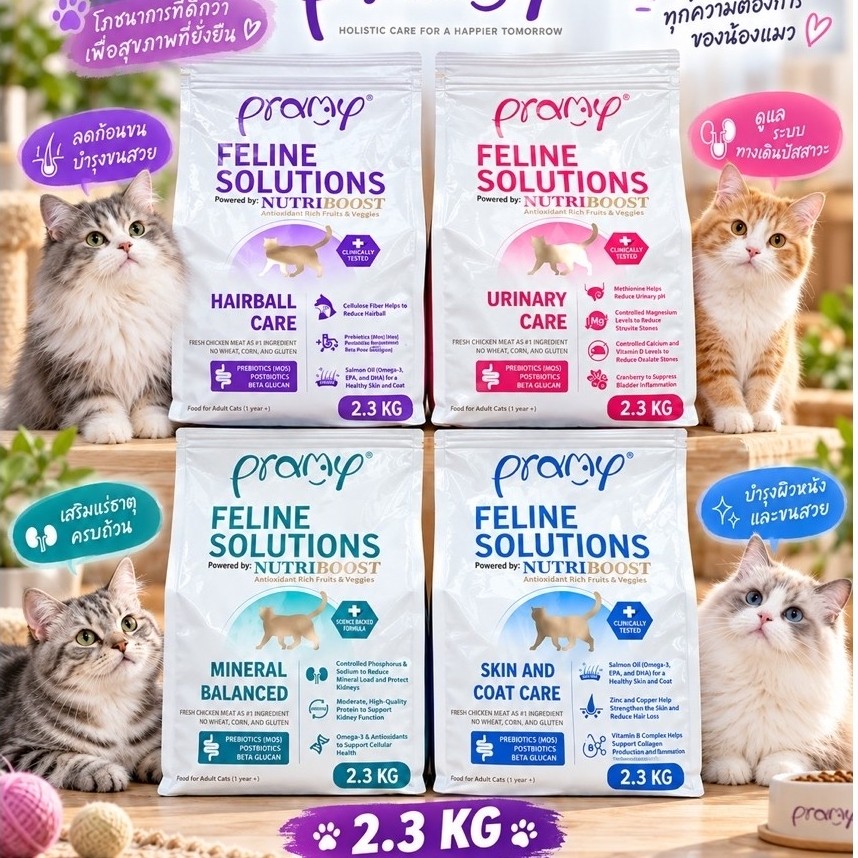 (พร้อมส่ง) อาหารแมว Pramy Feline Solutions อาหารแมวสูตรเฉพาะทาง พัฒนาโดยสัตวแพทย์ ขนาด 2.3KG.