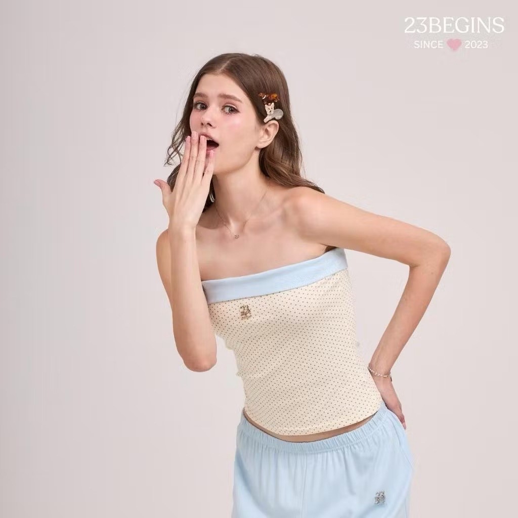 23begins Custard polka dot เสื้อเกาะอก size s