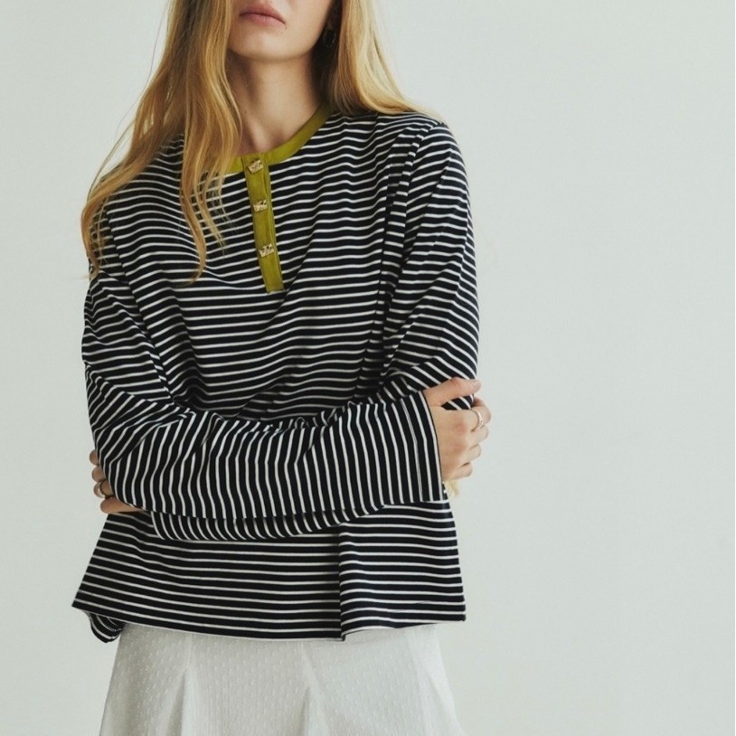 Fundamental Mitr Stripe Henley Shirt ไซส์ s มือสอง
