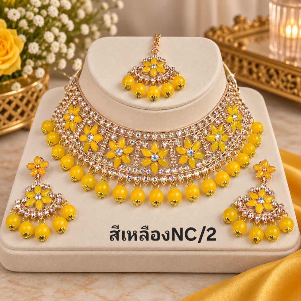 ชุดสร้อยคอต่างหูและหน้าผากอินเดีย งานพลอยอินเดีย สินค้าจัดส่งจากกรุงเทพค่ะ