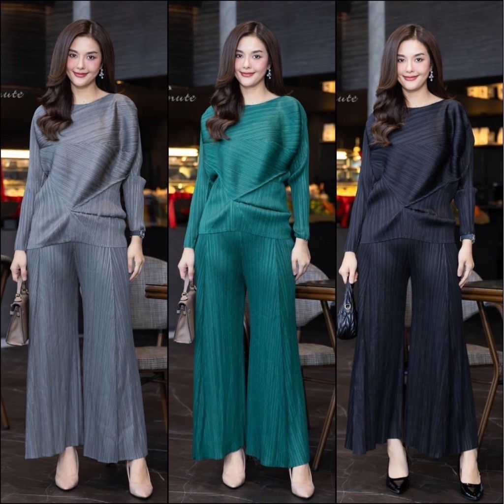 ชุดเซ็ทอัดพลีทเกรดพรีเมี่ยม กางเกงมีกระเป๋าซ่อนใส่เที่ยวใส่ทำงานใส่ออกงานได้หมดค่ะดีไซน์สวยไม่ซ้ำใครไซซ์ใหญ่ใส่สบายค่ะ