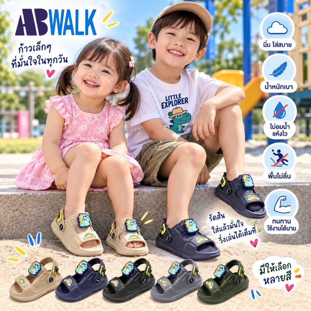 AB walk รองเท้ารัดส้น เด็ก นิ่ม เบา ใส่สบาย ไม่ระคายเคืองเท้าเด็ก ขนาดปกติ made in Thailand สินค้าคล