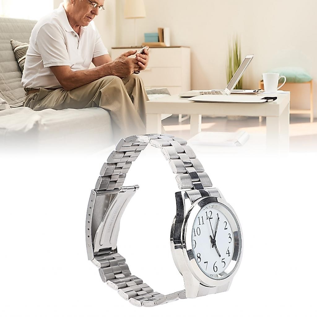 Ebayst-ph Ymiko Talking Watch วงยืดหยุ่นสแตนเลสเสียงที่ชัดเจนขนาดใหญ่สําหรับ Blind People Visually Impaired ผู้สูงอายุ