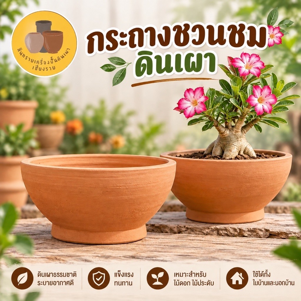 กระถางชวนชมดินเผา ขนาด 10 นิ้วและ 12 นิ้ว คุณภาพดี หนา แข็งแรง ทรงสวย พร้อมส่งจากโรงงาน!!