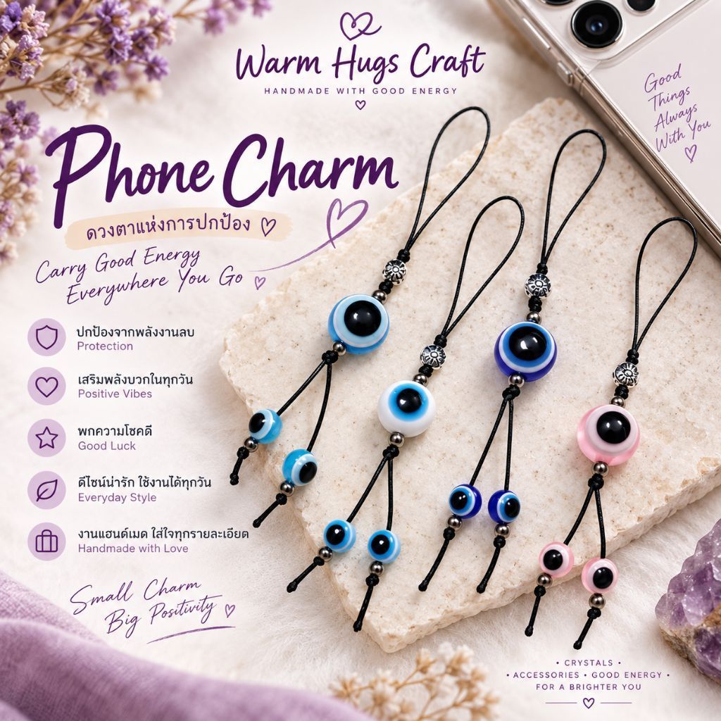 Phone charm >> EVIL EYE 🧿 ที่ห้อยมือถือ ที่ห้อยโทรศัพท์ พวงกุญแจ | เครื่องราง ปกป้อง นกฮูก Owl Wicca Clover โคลเวอร์