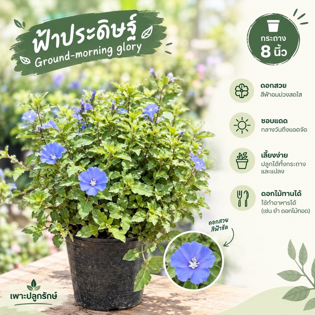 ต้นดอกฟ้าประดิษฐ์ Ground-morning Glory #ดอกไม้ทานได้ #ออกดอกทั้งปี