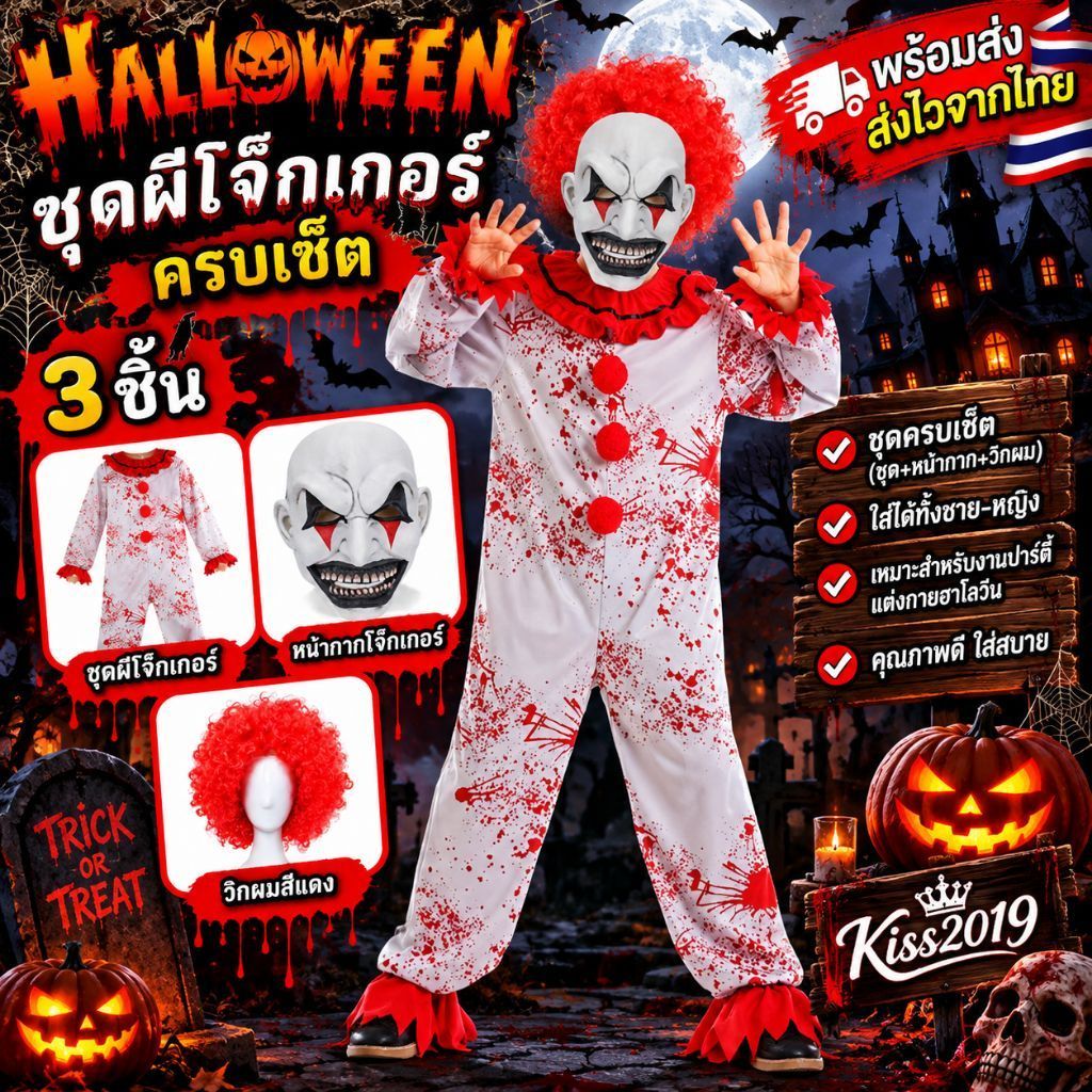 ชุดผีโจ็กเกอร์ ชุดโจ็กเกอร์ ชุดผีตัวตลก ชุดตัวตลก ชุดผีตลก ชุดผี ชุดใส่ฮาโลวีน ชุดฮาโลวีน ชุดผีใส่ฮาโลวีน Halloween ผี