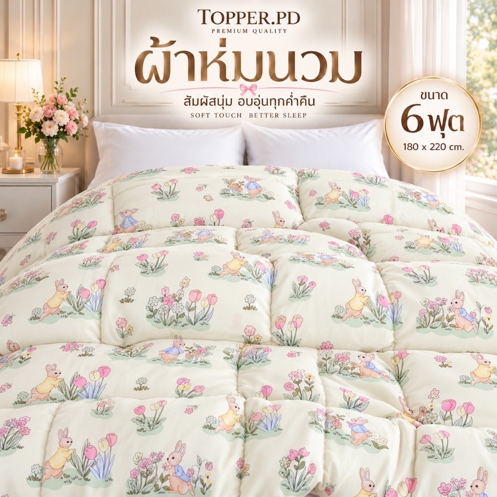 ผ้าห่มนวม 6 ฟุต ผ้าห่มนุ่ม ระบายอากาศได้ดี ซักเครื่องได้ ใยไม่กอง ไม่เป็นขุย