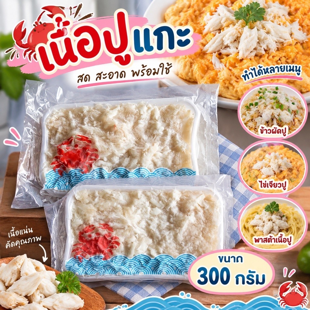 เนื้อปูM เนื้อปูล้วน100% (300g.) ส่งด่วน ค่าส่งเหมา โฟมฟรี ทุกจังหวัด ส่งขนส่งแช่เย็น