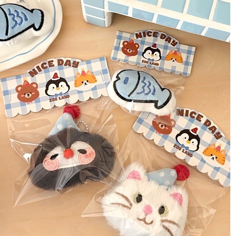 [พร้อมส่ง]🐧🐱พวงกุญแจตุ๊กตาขนนุ่ม Party Animal พวงกุญแจแขวนกระเป๋า หมวกปาร์ตี้สุดน่ารัก