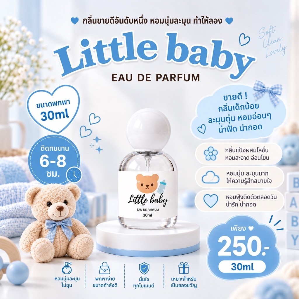 ( แพ็คเกจใหม่ ! ) 🎀—  SUGAR BEAR :: น้ำหอมกลิ่น Little baby กลิ่นโลชั่นเด็ก หอมละมุน ขนาด 30ml