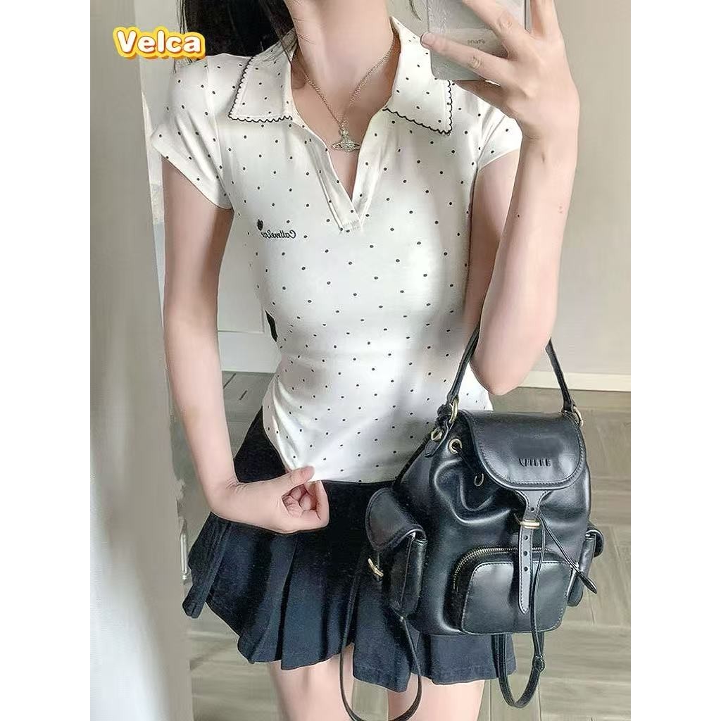 พร้อมส่งจากกทม ปัก เสื้อยืดแขนสั้นคอปก เสื้อคอปกกระดุมหน้า ผ้านิ่ม ใส่บาย รวมเสื้อลายจุด🎀Velca