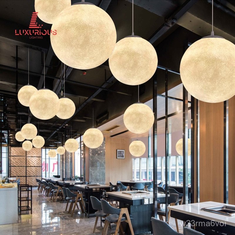 Creative Bedroom Shop Art Planet Moon Lamp Moon Pendant Lamp Sphere Round Ball Bar Restaurant Nordic