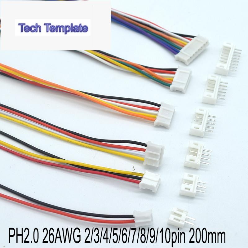 10 ชุด PH2.0 JST 20 ซม.JST Connector ชายหญิงปลั๊กแจ็ค Micro JST สาย JST PH 2.0 มม.พร้อมขั้วต่อสายเคเ