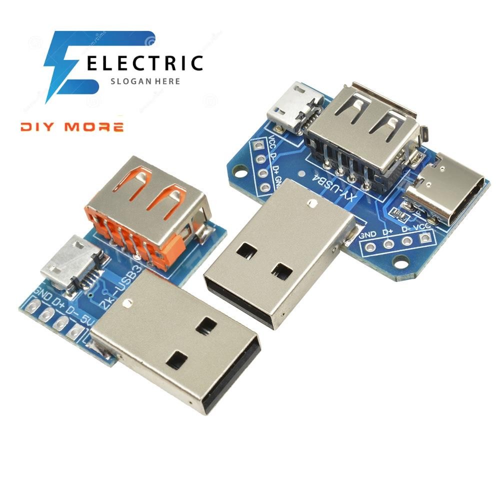DIYMORE 5V USB Head Switchboard USB ชายหญิงกับ Type-c ถึง Micro USB ถึง 4P USB Converter Adapter XY-