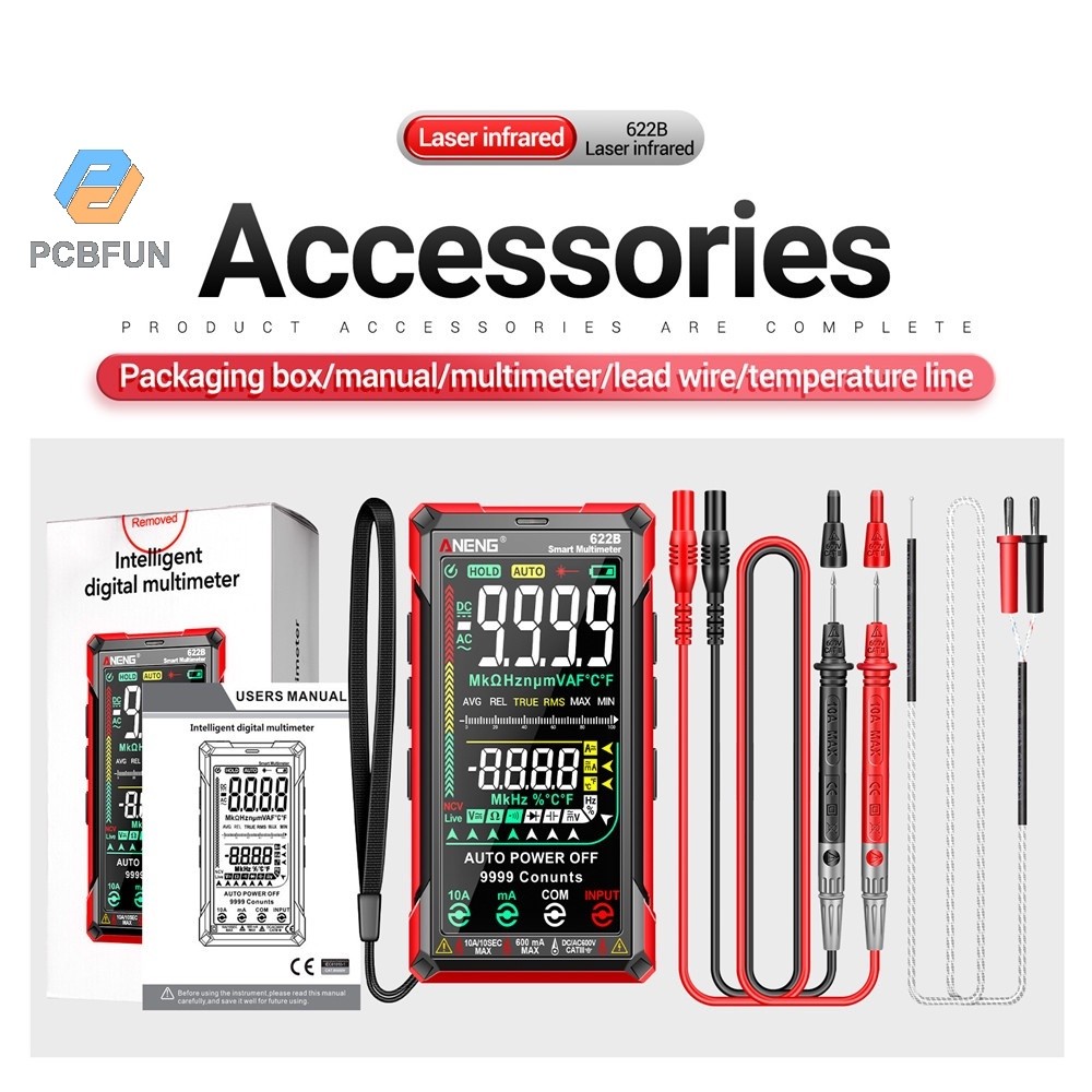 Pcbfun Aneng 622b มัลติมิเตอร์อัจฉริยะ ดิจิทัล 9999 ช่วงอัตโนมัติ Dc/ac โคมไฟอินฟราเรด