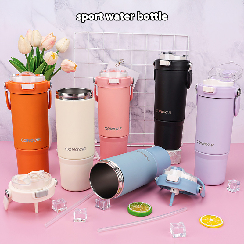 แก้วหูหิ้ว 900ml เก็บอุณหภูมิ สแตนเลสสูญญากาศฉนวนขวดน้ํา บีพีเอ ฟรีรั่วซึมจับออกแบบเหมาะสําหรับบ้านส T01269