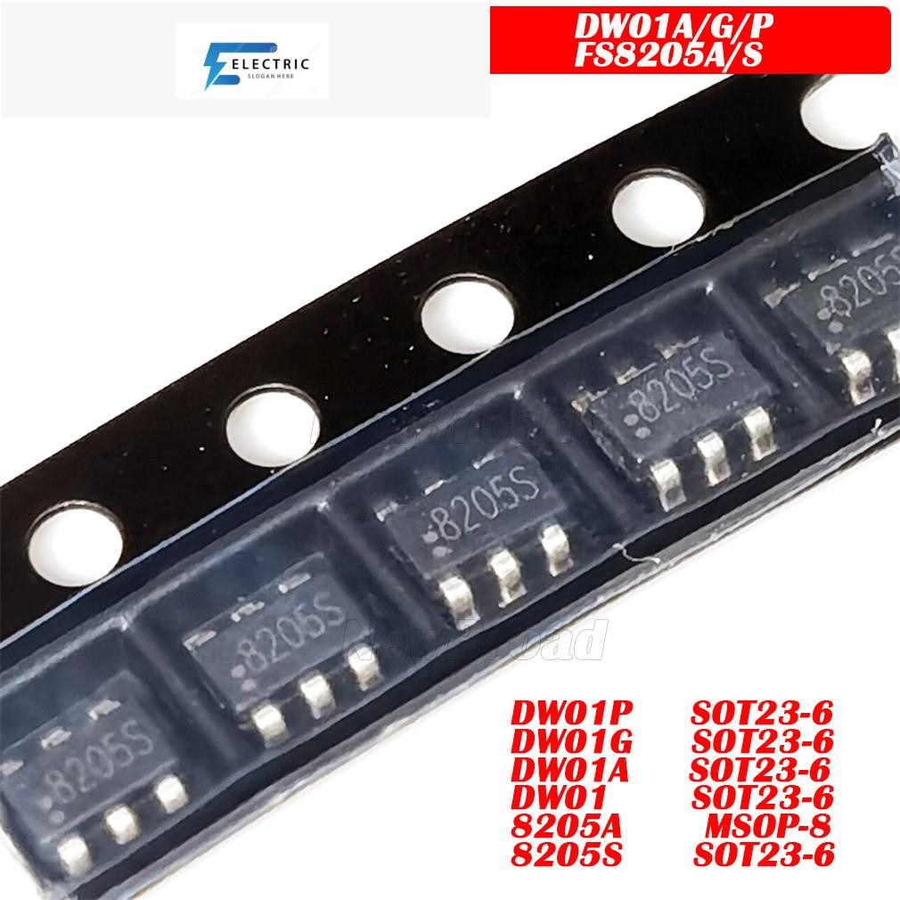20PCS ใหม่ DW01P DW01G DW01A DW01 FS8205S 8205S SOT23-6 FS8205A 8205A MSOP-8 แบตเตอรี่ลิเธียมป้องกัน