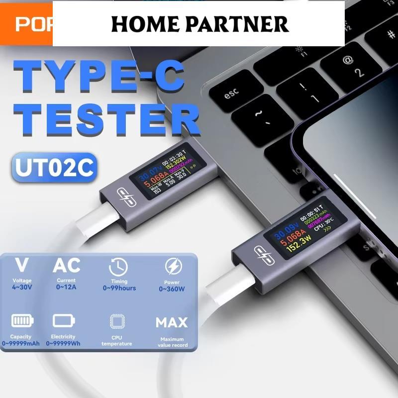 UT02C มาใหม่ล่าสุด Multi-function USB Type-C เครื่องทดสอบสูงสุด 12A Fast Charging Test CPU Temp Moni