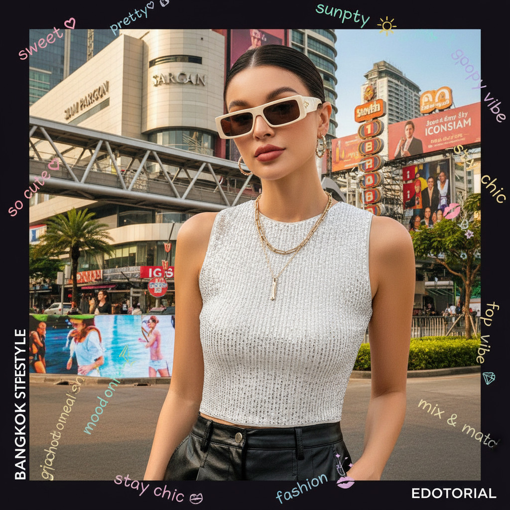 ꕥCatalog Fashionꕥ เสื้อแขนกุดแต่งเลื่อม สายฝอ 3 สี คอหลังมีกระดุม ผ้ายืด