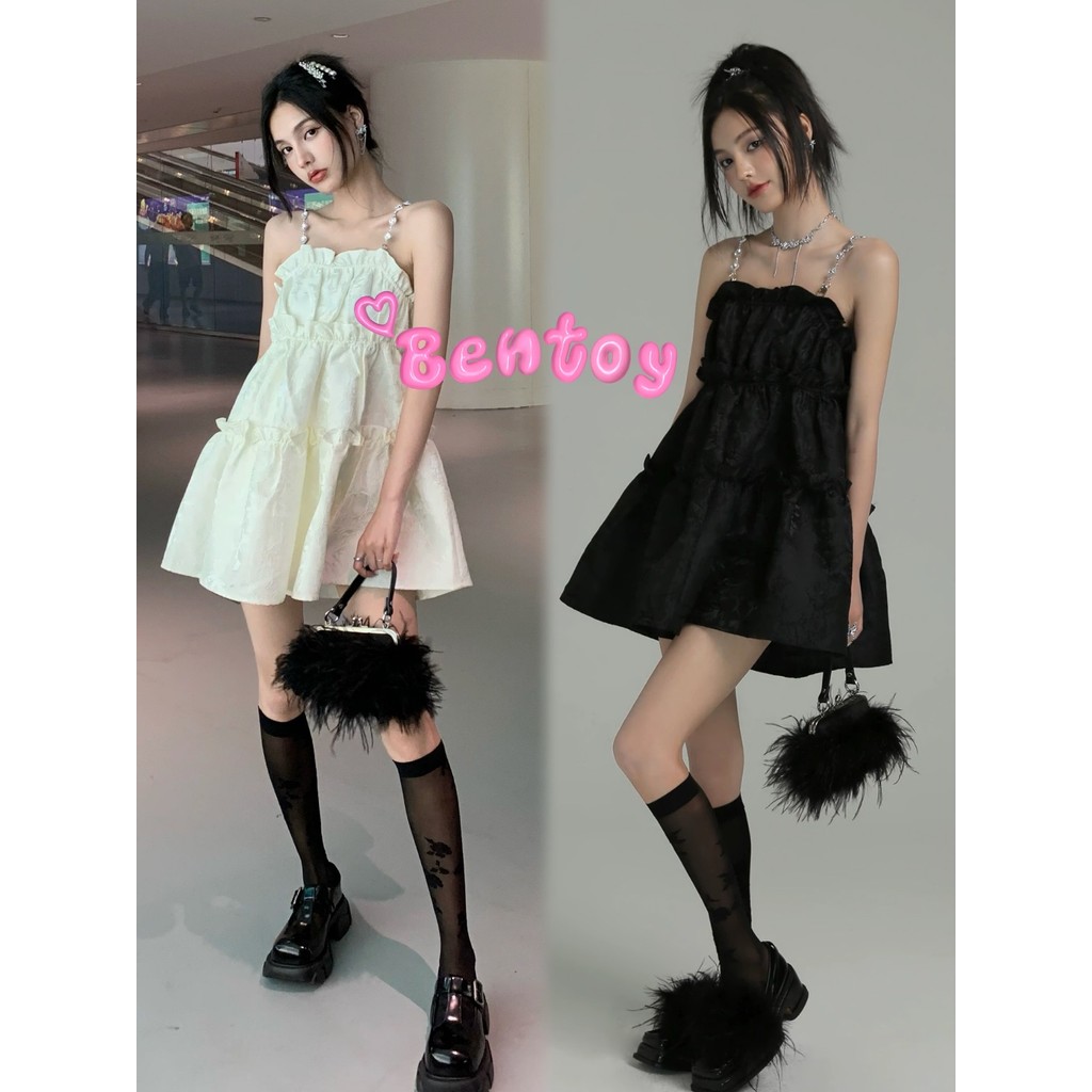 Bentoy(60145)เดรสสายเดี่ยว สม็อคตัว น่ารักมาก ดีเทลสายไข่มุก ดูแพง งานดีมาก