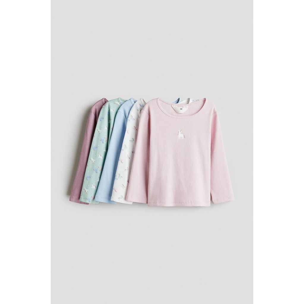 H&M(เอชแอนด์เอ็ม) ชุดเสื้อคอปกแขนยาว 5 ตัวจากผ้าฝ้าย Girls 5-pack long-sleeved cotton tops 1297238_3