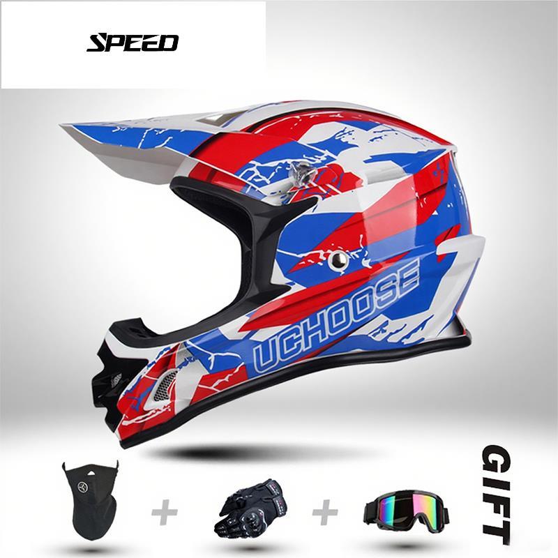 PMH-UCHOOSE หมวกกันน็อคออฟโรดรถจักรยานยนต์ถุงมือฟรี + มาส์กหน้า + สลับจักรยานเสือภูเขาขี่จักรยานครอบ