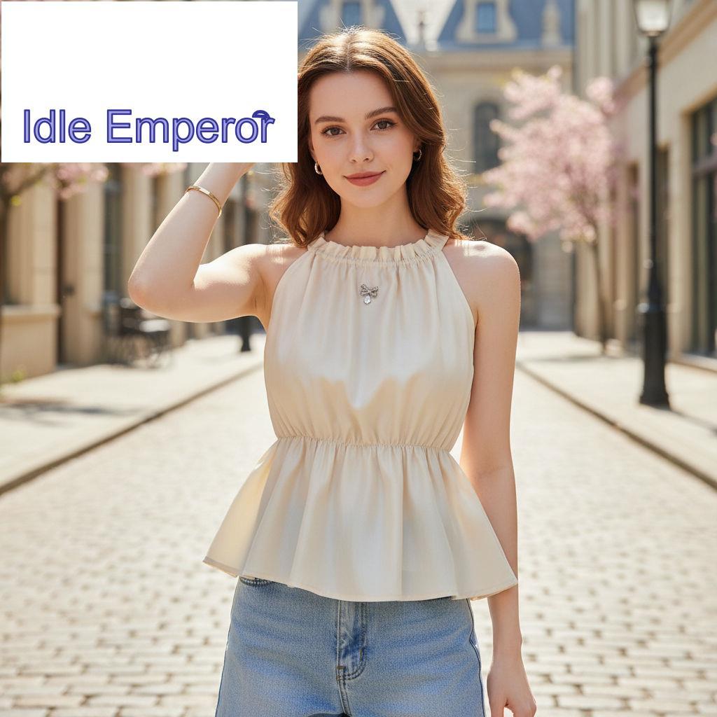 Lovito เสื้อกล้ามผู้หญิงลําลอง เชือกสม็อค สีพื้น LNA27339 (แอปริคอท)