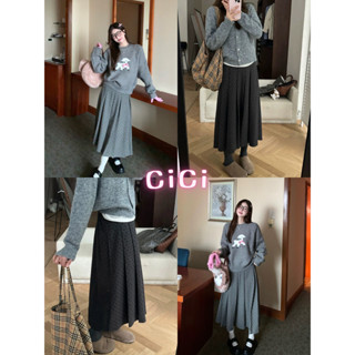 ส่งทันทีCici(NO. 2546) กระโปรงยาว Polka Dot ทรงบานแบบอัดกลีบ…