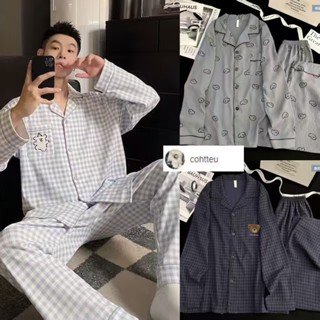 🔥🔥ชุดนอนผู้ชาย，ชุดนอนแขนยาวฤดูใบไม้ร่วง，ผ้าฝ้ายเมฆ，ลายการ์ตู…