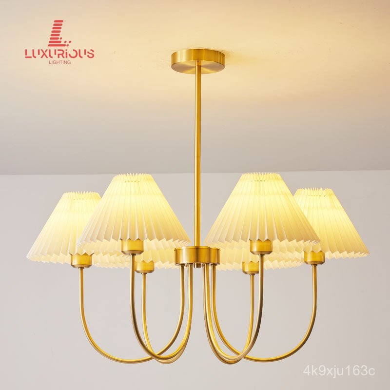 Living Room Chandelier Dining Room Bedroom Study American Style Fabric Pleated Lampshade Modern Simp