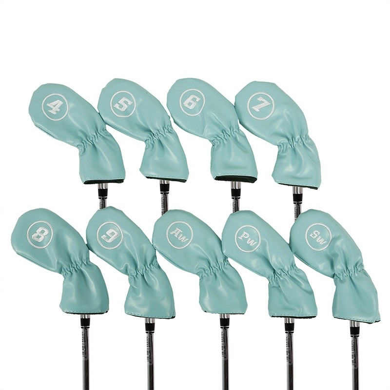 ฝาครอบกอล์ฟคลับ Soft Pu Iron Club Cover สีทึบ Club Cover Club ฝาครอบป้องกัน 9 ชิ้น/เซ็ต