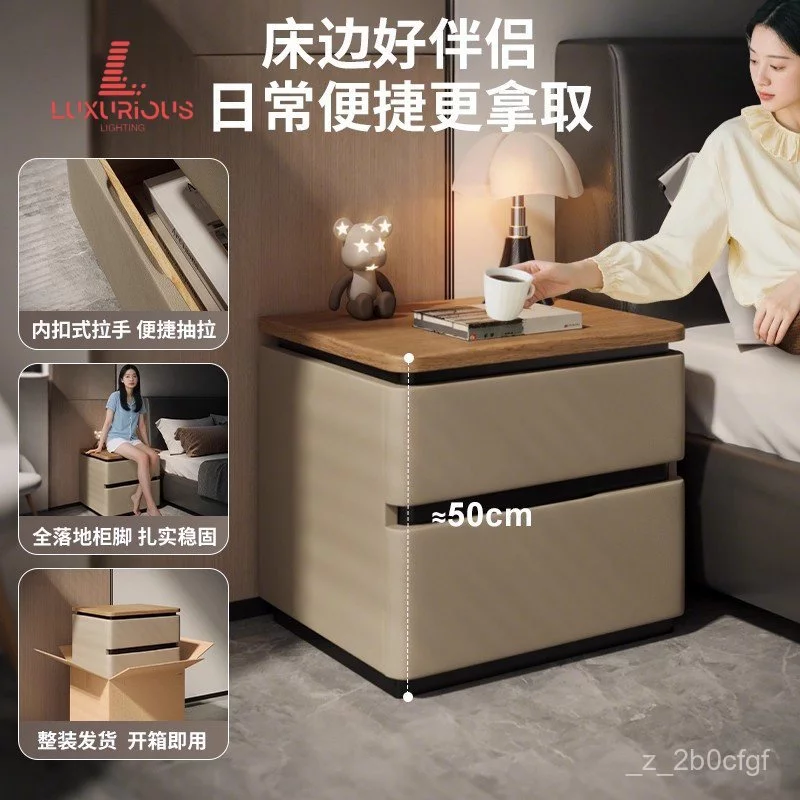 โต๊ะข้างเตียงไม้เนื้อแข็ง 60cm ตู้เก็บของข้างเตียงสไตล์มินิมอล thumbnail 3