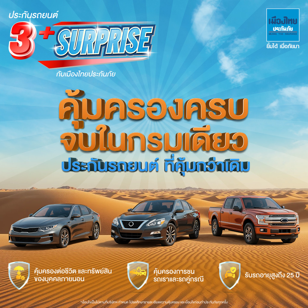 [E-voucher] ประกันภัยรถยนต์เมืองไทยประกันภัย 3+ Surprise