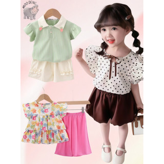 Moodeng Baby ชุดเด็กผู้หญิง ชุดเสื้อผ้าเด็กหญิงแขนสั้น ชุดเช…